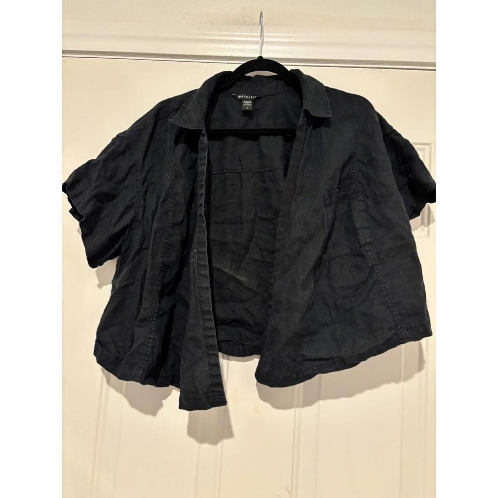 Women's Athleta black cotton‎ open short sleeve blouse sz XL#724